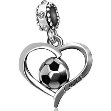 JMQJewelry Football Heart Charms for Bracelets - 3 Colors