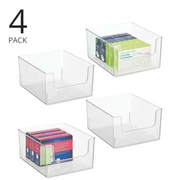 mDesign Modern Plastic Open Front Dip Storage Organizer Bin Basket for Home Office Organization - Shelf, Cubby, Cabinet, and Closet Organizing Decor - Ligne Collection - 4 Pack - Clear