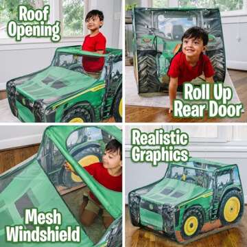 John Deere Pop Up Tent – Tractor Playhouse for Kids | Removable Key Fob with Tractor and Farm Sounds | Vehicle Toys for Toddlers - Sunny Days Entertainment