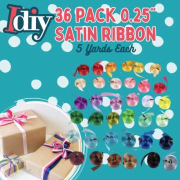 Satin Ribbon 36 Pack (1/4", 5 Yards Each) No Wire, DIY Arts & Crafts, Gift Wrapping Baskets, Wedding Decor, Sewing Projects, Party Favor Embellishment, Hair Bows, Floral, Baby Showers, Holiday Wreath