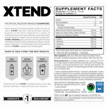 Xtend XTEND Original BCAA Powder 7g BCAA and 2.5g L-Glutamine, Sugar Free Post Workout Muscle Recovery Drink with Amino Acids for Men & Women, 30 Servings