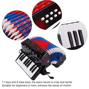 Accordion 17 Key Piano Accordion 8 Bass with Straps Beginner Educational Accordion Musical Instrument Hand Keyboard Rhythm Training Spring Instrument for Beginner