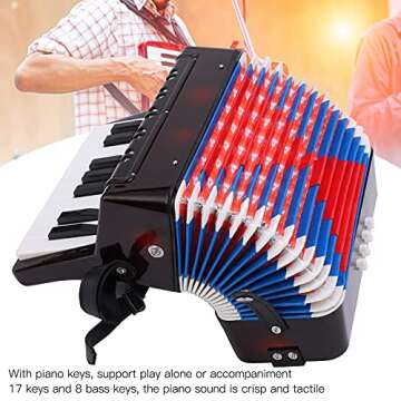 Accordion 17 Key Piano Accordion 8 Bass with Straps Beginner Educational Accordion Musical Instrument Hand Keyboard Rhythm Training Spring Instrument for Beginner