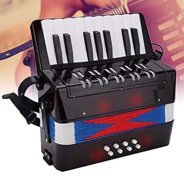 Accordion 17 Key Piano Accordion 8 Bass with Straps Beginner Educational Accordion Musical Instrument Hand Keyboard Rhythm Training Spring Instrument for Beginner