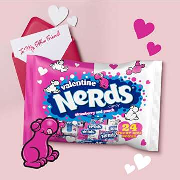 NERDS Valentine’s Day Candy | Strawberry and Punch Flavors | Sweet and Sour Candy Individually Wrapped Treat-Size Boxes of Candy, Valentine's Day Classic Candy, 9.8oz, Pack of 24