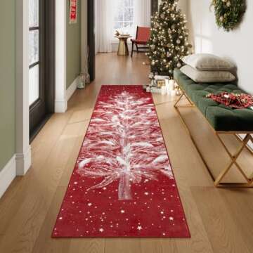 Lahome Christmas Runner Rug 2x6 Non-Slip Hallway Runner Rug Indoor, Washable Christmas Rugs Stain Resistant Red Kitchen Rug Runner, Christmas Tree Print Holiday Decor Untra-Thin Runner for Bedroom