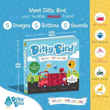 DITTY BIRD Touch & Feel Colors Edition Musical Books | Fun Montessori Toys & Learning Resources | Sensory Toys for Kids | Interactive Toddler Books for 1 Year Old to 3 Year Olds | Sturdy Baby Book