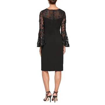 Alex Evenings Women's Short Shift Cocktail Dress with Embellished Illusion Detail, Wedding Guest (Petite and Regular Sizes), Black Lace, 14