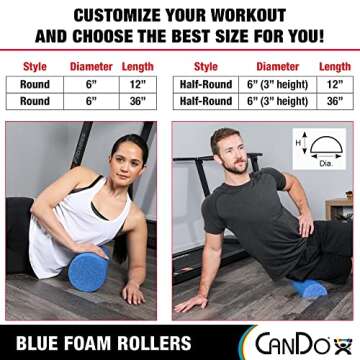 CanDo Blue PE Foam Rollers for Fitness, Exercise Muscle Restoration, Massage Therapy, Sport Recovery and Physical Therapy for Homes, Clinics, and Gyms 6 " x 12" Half-Round