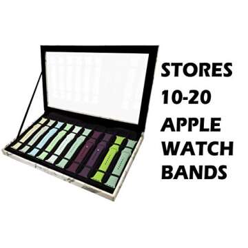 Zero Mass Luxurious Velvet & Leatherette Storage Case Organizer for Apple Watch Bands, Stores 10-20 Smartwatch Straps (White Marble)