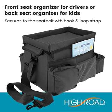 High Road CarHop Car Seat Organizer for the Front or Back Seat for Kids and Adults with Cup Holder Tray, Side Pockets and Cooler Compartment