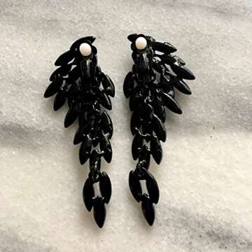 Art Deco 1920's Great Gatsby Dangle Clip On Earrings Angel Wings Statement Dangle Earrings Wedding Bridal Prom Crystal Chandelier Long Drop Earrings Beauty Pageant Drag Queen Clip On Earrings black