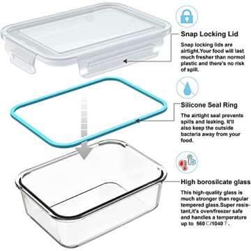 18 Piece Glass Meal Prep Containers - BPA Free & Leak Proof