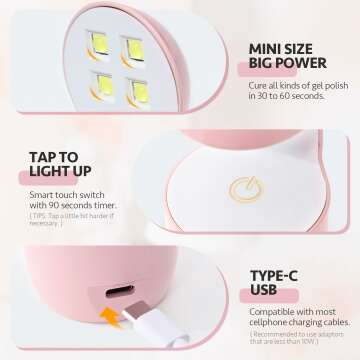 GAOY Mini UV Light for Gel Nails, Small Nail Cure Light, Eggshell LED Nail Lamp, USB Nail Dryer for Fast Curing, Pink
