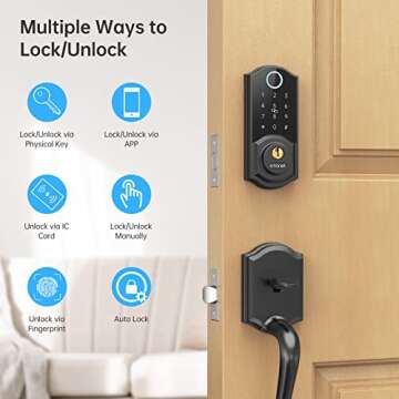 Smart Lock, SMONET Smart Locks for Front Door, Fingerprint Smart Deadbolt, 8-in-1 Smart Keyless Entry Door Lock, Digital Passcode Key Fob Door Lock, Bluetooth Electronic Keypad Door Lock