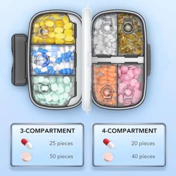 Wangculiao Travel Pill Organizer airtight Medicine Storage Container Pill Box for Purse Vitamin Large Compartments Portable Medication Pocket Pharmacy with Labels Supplement Holder Pill Case