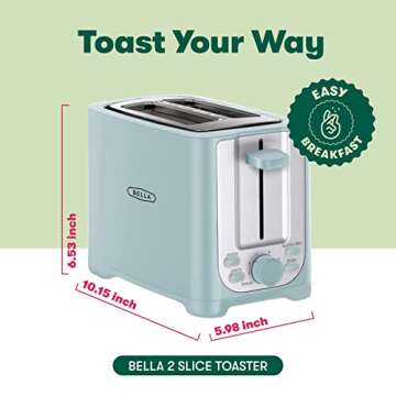 BELLA Aqua 2 Slice Toaster - Extra Wide Slots, Auto Shut Off