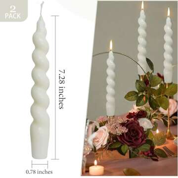 White Taper Candles Stick Spiral Twisted Candles H 7.5inch Wax Unscented White Dinner Candle Smokeless for Home Decor, Relaxation & All Occasions(White)