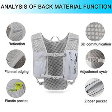 INOXTO Running Hydration Vest Backpack,Lightweight Insulated Pack with 1.5L Water Bladder Bag Daypack for Hiking Trail Running Cycling Race Marathon for Women Men (Light Gray)