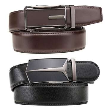 Founders & C Mens Belt 2 Pack,Leather Ratchet Click Belt Dress with Slide Buckle 1 3/8" in Gift Set Box- Size Adjustable (Ratchet Belt Black/Dark Brown, 28"-42" Waist Adjustable)