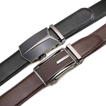 Founders & C Mens Belt 2 Pack,Leather Ratchet Click Belt Dress with Slide Buckle 1 3/8" in Gift Set Box- Size Adjustable (Ratchet Belt Black/Dark Brown, 28"-42" Waist Adjustable)