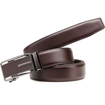 Founders & C Mens Belt 2 Pack,Leather Ratchet Click Belt Dress with Slide Buckle 1 3/8" in Gift Set Box- Size Adjustable (Ratchet Belt Black/Dark Brown, 28"-42" Waist Adjustable)