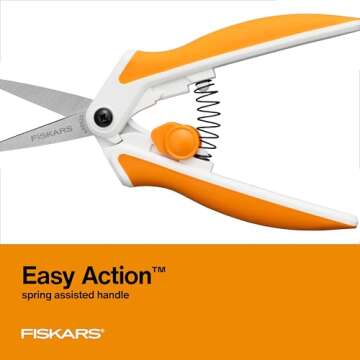 Fiskars Micro-Tip Spring Assisted Scissors, Precision Cutting Stainless Steel Blades, Comfort Handle, Cut Details in Fabric, Sewing Scissors and Arts and Crafts Tools