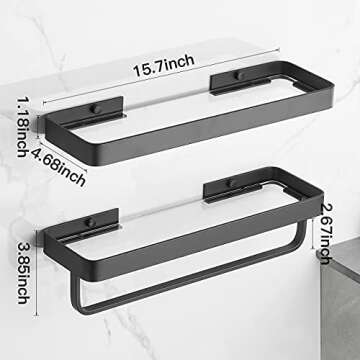 VOLPONE Bathroom Shelves Wall Mounted Glass Shelf for Bathroom Floating Shelf Tempered Glass Black Bathroom Wall Organizer 2-Tier