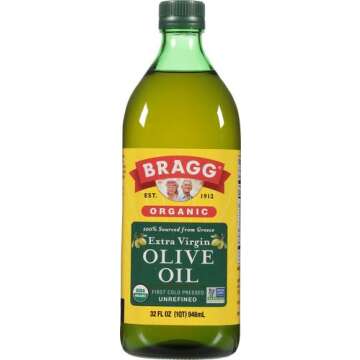 Bragg Organic Extra Virgin Olive Oil – Made with Greek Koroneiki Olives – Cold Pressed EVOO for Marinades & Vinaigrettes – USDA Certified, Non-GMO, Kosher 32 oz