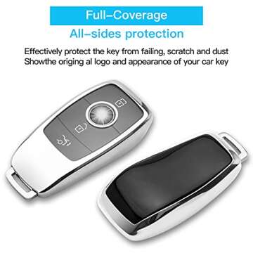 for Mercedes Benz key fob cover, Soft TPU Key Fob Case Protector Compatible with Mercedes Benz 2017-2021 E-Class 2018-2021 S-Class 2019-2021 A-Class C-Class G-Class(Silver), Sliver, 11*19