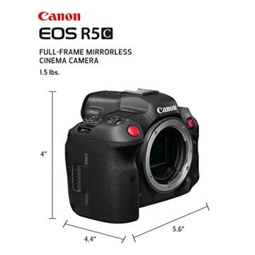 Canon EOS R5 C Mirrorless Camera (Body Only), 45 Megapixel CMOS Sensor, Hybrid Full-Frame Cinema Camera, 8K/60P Internal RAW Recording, RF Mount, Black