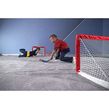 Franklin Sports NHL Kids Mini Hockey Goal Set - (2) Mini + Knee Hockey Goals, (4) Youth Sticks, (2) Goalie Sticks + (4) Foam Balls - Knee + Mini Hockey Set