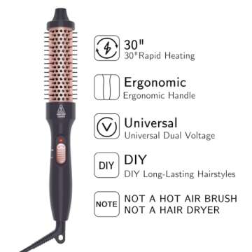 PHOEBE 1.25 Inch Curling Iron Brush Ceramic 1 1/4 Inch Double PTC Heated Hair Curling Comb Tourmaline Ionic Hair Curler Curling Iron Dual Voltage for Traveling On Long, Medium Hair - Black