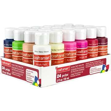 24 Assorted Acrylic Paint Set by Craft Smart - Non-Toxic Paint for Drawing, Painting, Art & Crafts Supplies - 1 Pack