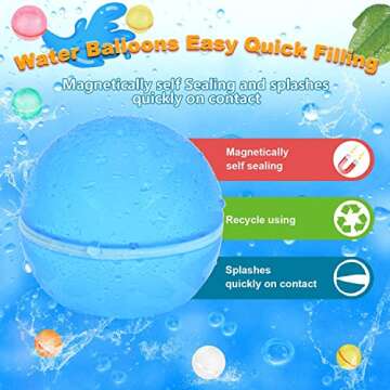 98K Reusable Water Balloons 6Pcs with Mesh Bag, Self Sealing Silicone Ball Latex-Free, No Clean Hassle, Easy to Fill, Summer Water Toys Swimming Pool Beach Park Yard Outdoor Games Party Supplies