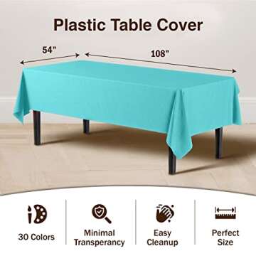 Premium Aqua Plastic Tablecloths 6-Pack 54x108in