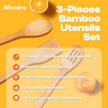 Premium Riveira Bamboo Wooden Spoons Set for Cooking