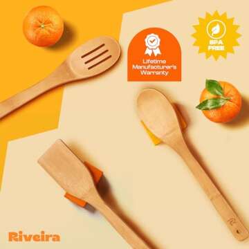 Premium Riveira Bamboo Wooden Spoons Set for Cooking