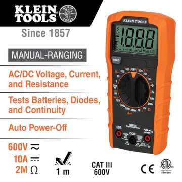 Klein Tools MM320KIT Digital Multimeter Electrical Test Kit, Non-Contact Voltage Tester, Receptacle Tester, Carrying Case and Batteries