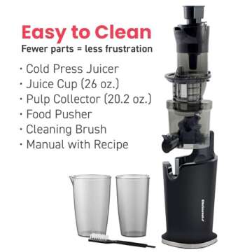 Elite Gourmet EJX017 Whole Fruit 3” Feeding Chute, Dynamic Masticating Slow Juicer, High Yield Cold Press Juice Extractor, Nutrient and Vitamin Dense, Easy to Clean, 27 oz Juice Cup, Black