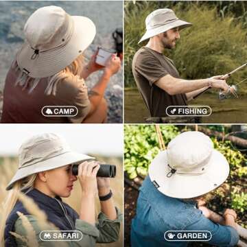 GearTOP Wide Brim Sun Hat for Womens and Mens Sun Hats - UV Protection Fishing Hat Safari Hat for Hiking Gardening & Beach Beige