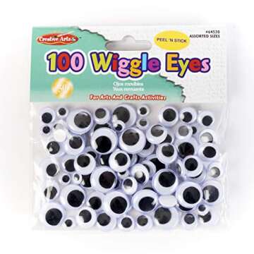 Creative Arts by Creative Arts by Charles Leonard Wiggle Eyes - Peel'n Stick - Assorted Sizes- 7, 10, 12 & 15MM, Black, 100/Bag, 64530