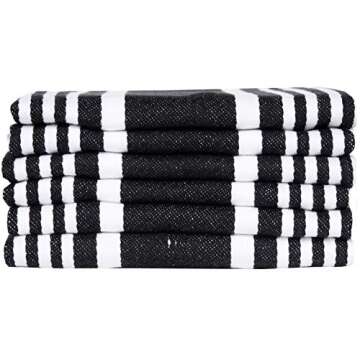 Urban Villa Kitchen Towels (20x30 Inches 6 Pack) Extra Large Premium Dish Towels for Kitchen Black & White Dish Cloths Highly Absorbent 100% Cotton Kitchen Hand Towels with Hanging Loop Tea Towels