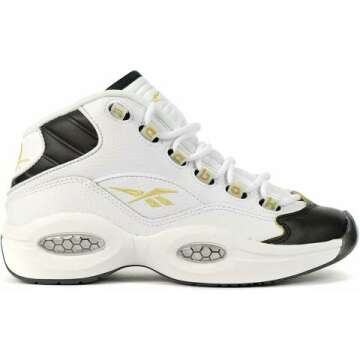 Reebok QUESTION MID Junior Sneakers - White/Black/Gold, Size 6