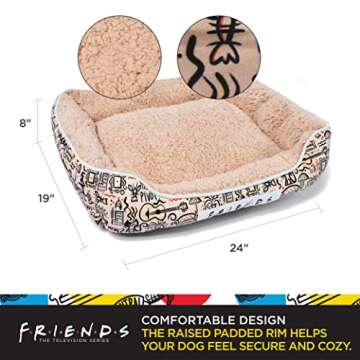 Friends the TV Show City Doodle Cuddler Dog Bed | Durable Washable Dog Bed from Warner Bros Friends, Friends TV Show Merchandise for Dogs | Elevated Dog Bed, Dog Mat, Pet Bed, Friends Dog Bed 24.00" x 19.00" x 8.00"