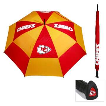 Team Golf NFL Kansas City Chiefs Golf Umbrella 62" Golf Umbrella with Protective Sheath, Double Canopy Wind Protection Design, Auto Open Button