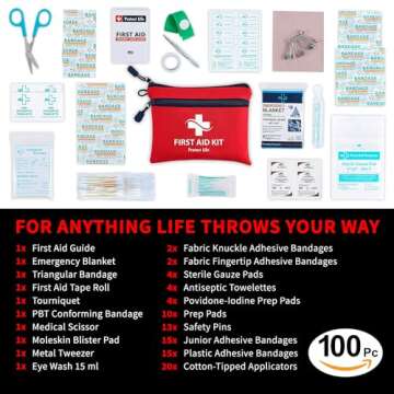 Protect Life First Aid Kit for Home/Business, HSA/FSA Eligible Emergency Kit | Mini Travel First Aid Kit | Camping First Aid Kit Hiking | Small First Aid Kit for Car | Survival Medical Kit - 100pcs