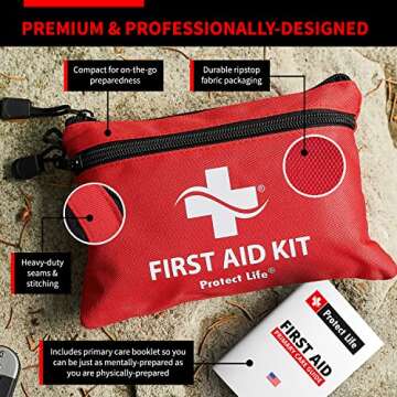 Protect Life First Aid Kit for Home/Business, HSA/FSA Eligible Emergency Kit | Mini Travel First Aid Kit | Camping First Aid Kit Hiking | Small First Aid Kit for Car | Survival Medical Kit - 100pcs