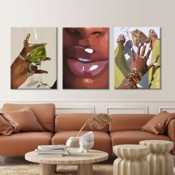 Black Woman Wall Art Set of 3 Black Girl Wall Art Decor Black Woman Portrait Artwork African American Black Women Canvas Wall Art Abstract African Women Pictures for LivingRoom Bedroom 12"x16"Unframed