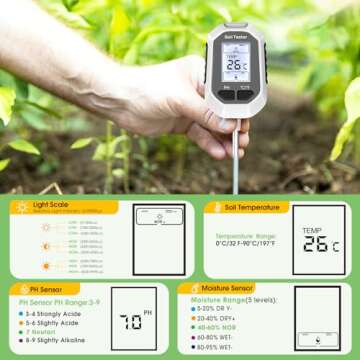 Soil Moisture Meter with pH and Temperature Functions